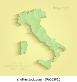 Italy map separate individual states yellow green vector