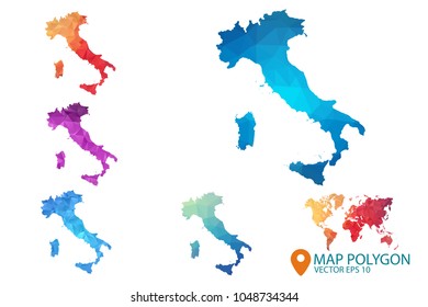 Italy Map - Set of geometric rumpled triangular low poly style gradient graphic background , Map world polygonal design for your . Vector illustration eps 10.