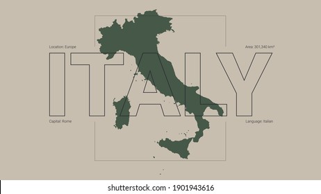 Italy map silhouette with country name and description, color vector detailed poster