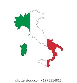 Italy map silhouette with flag on white background