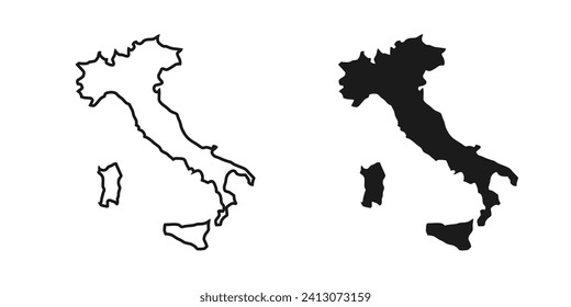 Italy map silhouette linear and black illustration. Vector