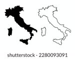 Italy map. Silhouette map and outline editable map. Vector illustration. 