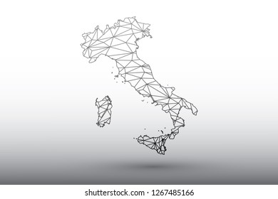 Italy map vector of black color geometric connected lines using triangles on light background illustration meaning strong network