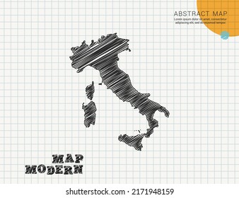 Mapa italiano de la silueta negra vectorial chaótica dibujo a mano dibujado en papel de cuadrícula utilizado para notas o decoración.