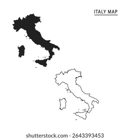 "Italy Map Vetor - Black Silhouette and Outline Map of Italy for Design and Education" (Vetor de mapas da Itália - Silhueta preta e mapa de esboços da Itália para design e educação)
