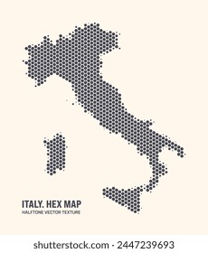 Italy Map Vector Hexagonal Halftone Pattern Isolate On Light Background. Hex Texture in the Form of a Map of Italy. Modern Technological Contour Map of Italy for Design or Business Projects