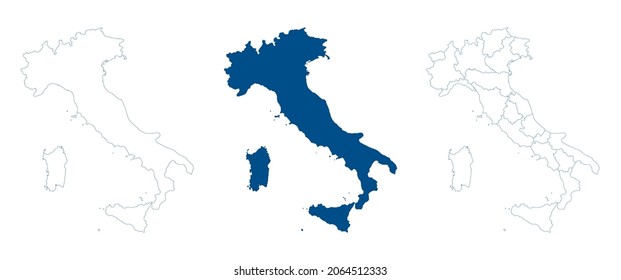 Italy map vector. High detailed vector outline, blue silhouette and administrative divisions, regions. All isolated on white background. Template for website, design, cover, infographics - Shutterstock ID 2064512333