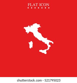 Italy map vector icon isolated on red. Italian silhouette illustration.