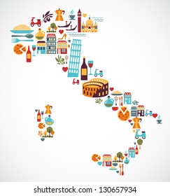 Italy map with vector icons