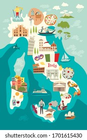 Italy map vector. Illustrated map of Italy for children/kid