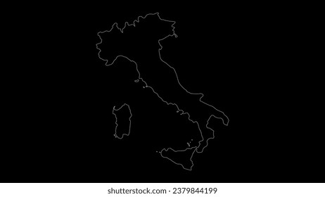 Italy map vector illustration. Drawing with a white line on a black background.