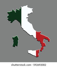 Italy map vector with the italian flag on grey background