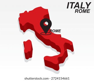 Itália Mapa Vetor, Roma Capital Marcador da cidade em Red 3D Country Shape, Itália Infográfico Design, Editável Destino Ponteiro Itália Geografia
