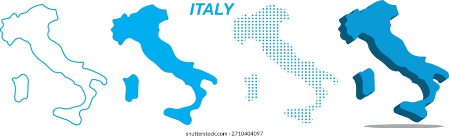 Itália Mapa Vetor Set, European Contorno Silhueta Pontilhada Formas Sólidas 3D, Itália Country Infographic Template, Editável EPS Itália Geografia