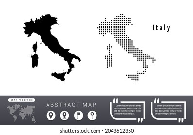 Italy map vector set halftone dots black.