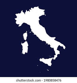 Mapa vectorial de Italia. color blanco sobre fondo azul.