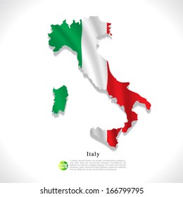 Italy map with waving flag isolated against white background, vector illustration 