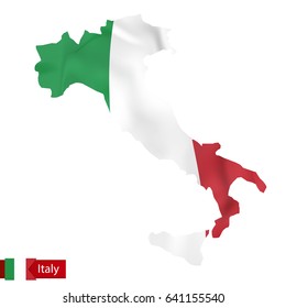 Italy map with waving flag of Italy. Vector illustration.
