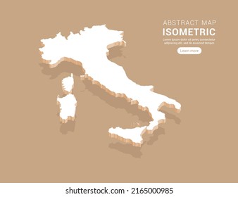 Italy map white on brown background with isometric vector.