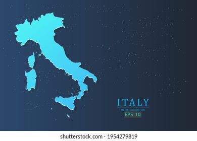 Italy Map - World Map International vector template with 3d, gradient blue color and stars isolated on galaxy background - Vector illustration eps 10