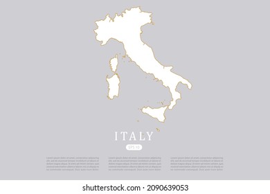 Italienische Karte - Weltkarte Internationale Vektorgrafik-Vorlage mit weißer Farbe und dünner goldener Skizze-Skizze einzeln auf grauem Hintergrund für Design - Vektorgrafik eps10