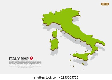 Italienische Karte - Weltkarte Internationale Vektorgrafik-Vorlage mit isometrischem Stil einschließlich Schatten, Grün und Braun einzeln auf weißem Hintergrund für Design - Vektorgrafik eps10