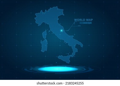 Italy Map - World Map International vector template with Hologram in perspective style and HUD, GUI, UI interface isolated on blue background for design - Vector illustration eps 10