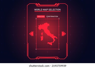 Italy Map - World Map International vector template with Red Color in perspective style and HUD, GUI, UI interface isolated on black background for design - Vector illustration eps 10