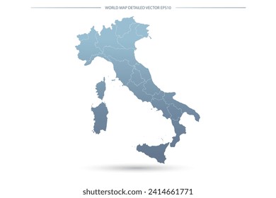 Mapa de Italia - Mapa Mundial Plantilla vectorial internacional con Alto detalle que incluye color gradiente gris y azul y color de contorno blanco aislado en fondo blanco - Ilustración vectorial eps 10