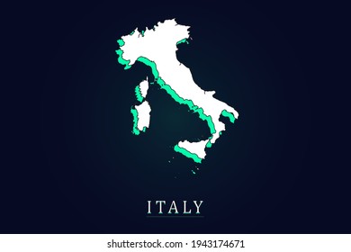 Mapa de Italia - Plantilla de vector de mapa mundial con gradiente de color verde y blanco aislado en el fondo oscuro - Ilustración vectorial eps 10