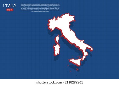 Italy Map - World Map Vector Template With Isometric Style With White And Red Color Including Shadow On Blue Grid Background For Website, Design, Infographic - Vector Illustration Eps 10