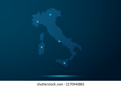 Italy Map - World Map vector template with dots, grid, grunge, halftone style and light, network line, design sphere on blue technology background -  Vector illustration eps 10