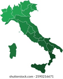 Italy Maps with Green Monochrome Color for District Borders Europe Country