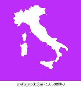 Italy map-White map on purple background. Each city and border has separately. Vector illustration eps 10.