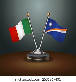 Italy and Marshall Islands table flags relation  with gradient backgrund. Vector Illustration