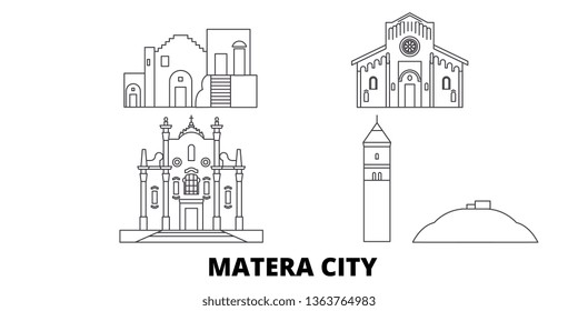 Italy, Matera City line travel skyline set. Italy, Matera City outline city vector illustration, symbol, travel sights, landmarks.