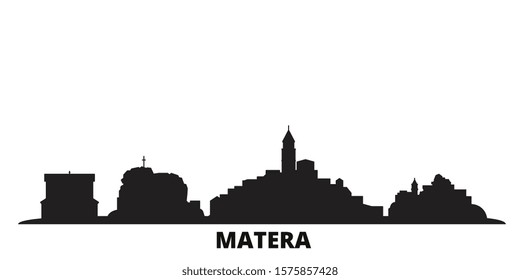 Italy, Matera city skyline isolated vector illustration. Italy, Matera travel black cityscape