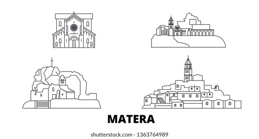 Italy, Matera line travel skyline set. Italy, Matera outline city vector illustration, symbol, travel sights, landmarks.