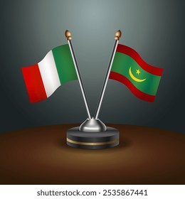 Italy and Mauritania table flags relation  with gradient backgrund. Vector Illustration