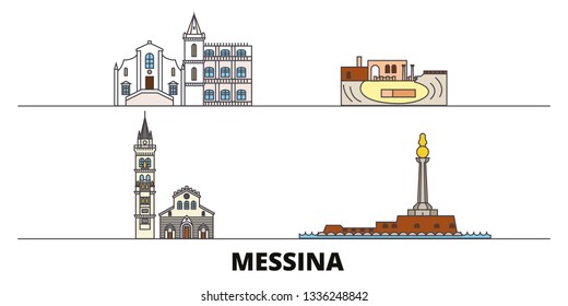 Italy, Messina flat landmarks vector illustration. Italy, Messina line city with famous travel sights, design skyline. 