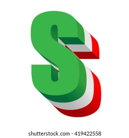 Italy Mexico flag font, letter S, vector