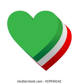 Italy Mexico flag, heart, love, vector.