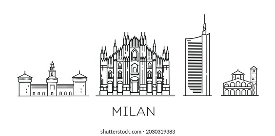 Italy, Milan architecture line skyline illustration. Linear vector cityscape with famous landmarks, city sights, design icons