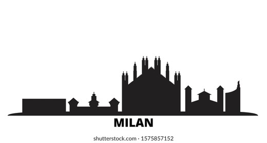 Italy, Milan City city skyline isolated vector illustration. Italy, Milan City travel black cityscape