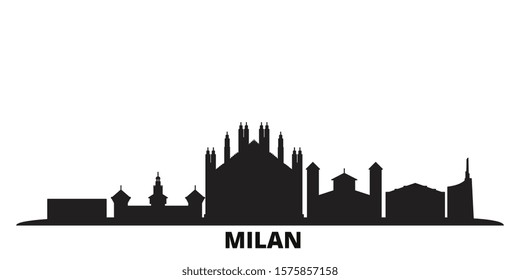 Italy, Milan city skyline isolated vector illustration. Italy, Milan travel black cityscape