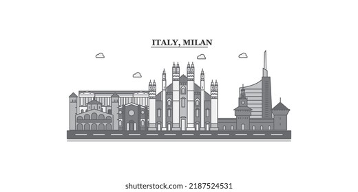 Italy, Milan city skyline isolated vector illustration, icons
