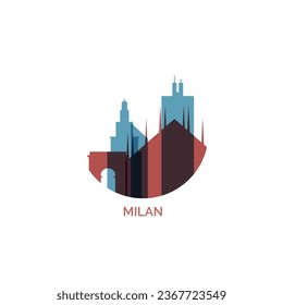 Italia Milán paisaje de la ciudad capital de la ciudad panorámica vector plano moderno icono del logo moderno. La región de Lombardía emblema idea con monumentos y siluetas de construcción