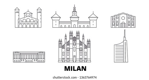 Italy, Milan line travel skyline set. Italy, Milan outline city vector illustration, symbol, travel sights, landmarks.