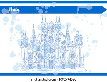 italy milan sketch blue illustration postcard vector stock
