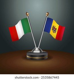 Italy and Moldova table flags relation  with gradient backgrund. Vector Illustration